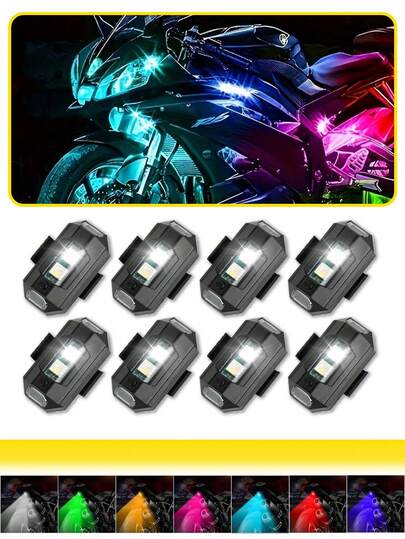 1/2/4pcs 7-Color Motorcycle Airplane Flashing Super Cool Mini LED Warning Light, Universal Motorcycle Anti-Collision Warning Light, Suitable For Motorcycle, Helmet, Bicycle, Car, Scooter And Any Occasion