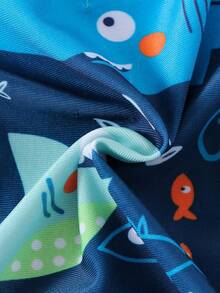 Baby Boys Print One-Piece Rash Guard, Long Sleeve Swimsuit, Quick Dry Beach Outfit For Spring/Summer Swimming Pool & Beach - Navy Blue - View 7