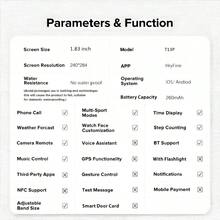 全新升级智能手表，1.83英寸高清大屏 | 260mAh长效电池 | 无线通话和音乐控制 | 多种运动模式健身追踪器 | 男女皆宜的圣诞礼物