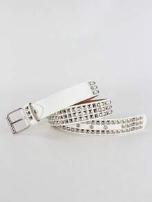 1 chiếc thắt lưng thời trang unisex màu trơn phong cách punk rock đính đá và sequin, phù hợp cho thanh thiếu niên, phong cách thường ngày, hoạt động ngoài trời, thể thao, kỳ nghỉ, du lịch, quà tặng tốt nghiệp, sinh nhật, và sử dụng hàng ngày. - trắng - Xem 8