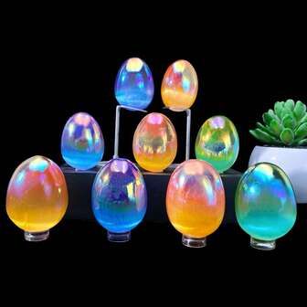 Ovo de selenita marroquina Aura (1 unidade aleatória) - Decoração, Joia com pedra preciosa, Brilhante, Presente de Páscoa, Presente para Mulheres, Presente para Namorada, Presente de Halloween, Presente de Natal, Decoração para Casa, Decoração para Festas, Ornamentos de Cristal, Decoração de Mesa