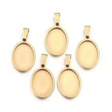5pcs/Set Stainless Steel Pendant Blank Base, Oval Convex Gemstone Base, Embossed Pendant, DIY Pendant Jewelry Making Supplies