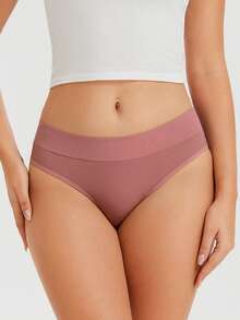 1 pieza Tanga de mujer de unicolor rosa de cintura baja minimalista - Rosa - Ver 2