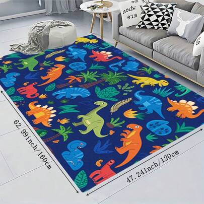 [Product]1 Piece Flannel Printed Floor Mat Flannel Printed Floor Mat Colorful Dinosaur Prehistoric Plant Pattern Suitable For Living Room, Kitchen, Bedroom, Entrance Room, Etc. Christmas, Halloween, Thanksgiving Decoration Gifts. Bedroom Decorative Mat, Decorative Mat, Fun Dinosaur Design, Fantasy Floor Art, Fade-Resistant Printing, Fluffy Texture
