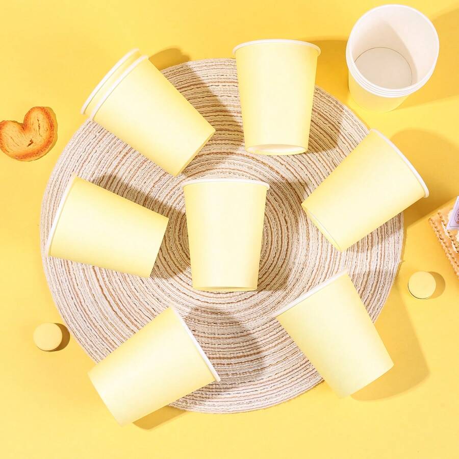 10/20/40个装，纯黄色一次性纸杯，9盎司冷热饮杯，茶杯和咖啡杯，纯色派对杯，适合儿童和成人在生日、野餐、婚礼、婴儿派对、办公室、餐厅和其他场合使用，深色派对用品 - 黃色 - 查看 1