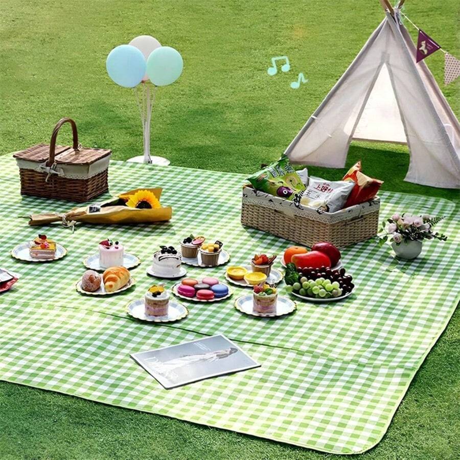 Portable Non-Woven Camping Ground Mat, Waterproof Wear-Resistant & Sand-Free For Picnics, Beaches & Tent Flooring - Green - View 1