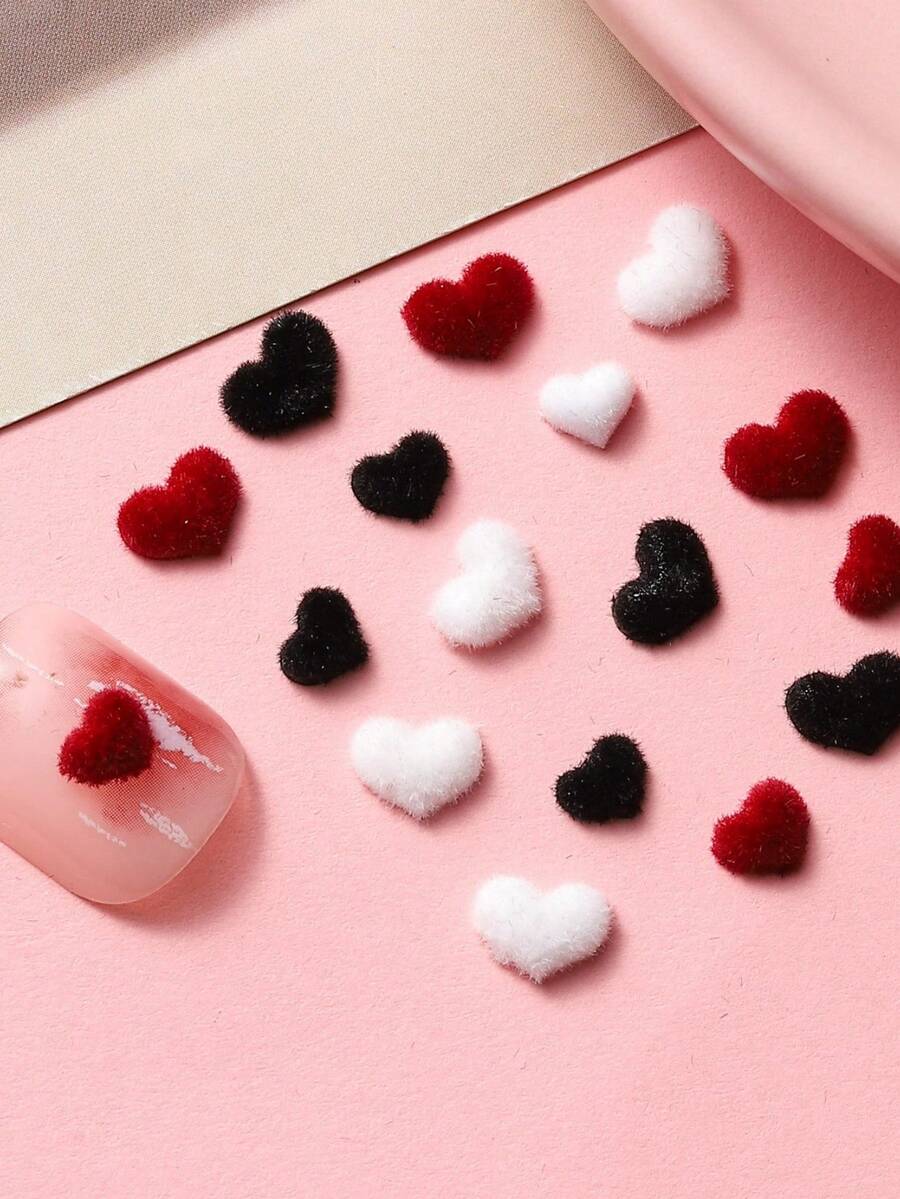Bộ 20 món phụ kiện làm móng hình trái tim 3D nhung mùa đông dễ thương, tự làm móng hình trái tim nhỏ xinh cho ngày Valentine, trang trí móng tay. - Nhiều màu - Xem 1