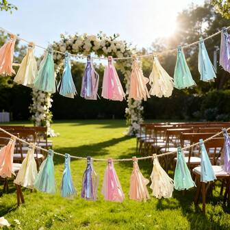 2-pack färgglada tofsgirlangdekorationer för fest, mjuk tofsdekoration lämplig för födelsedag, examensceremoni, högtider, heminredning, dop