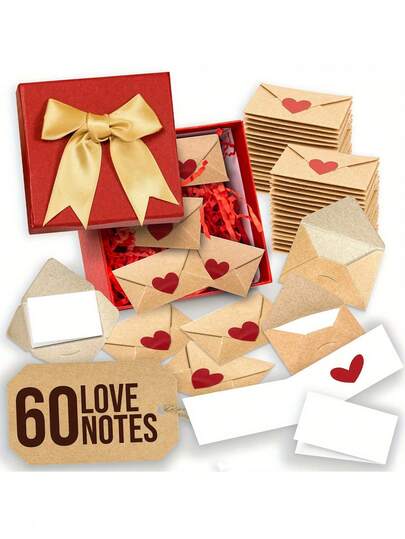 30/60pcs Mini Envelopes With Heart Stickers - Self-Sealing Love Notes, Mini Valentine Cards Suitable For Valentine's Day, Weddings, Engagements - Sweet Romantic Gifts For Boyfriend, Girlfriend, (30 Or 60pcs)