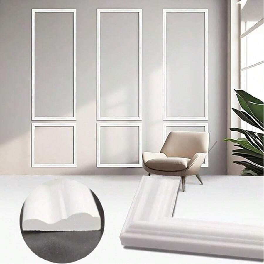 1件1米/39.37英寸自粘墙面装饰条套装，3D预制装饰线条护墙板，用于室内墙面装饰，可直接组装的护墙板 - 彩色 - 查看 1