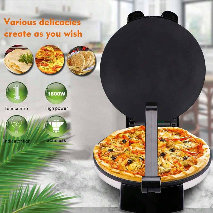 Máquina eléctrica para hacer tortillas antiadherente de 10 pulgadas, máquina eléctrica para hacer tortillas de 10 pulgadas con control de temperatura mediante perilla, máquina para hacer roti antiadherente con cubierta de acero inoxidable para el hogar, la tienda o el restaurante, control de temperatura ajustable, fácil de limpiar, funcionamiento sencillo, gran superficie de calentamiento.