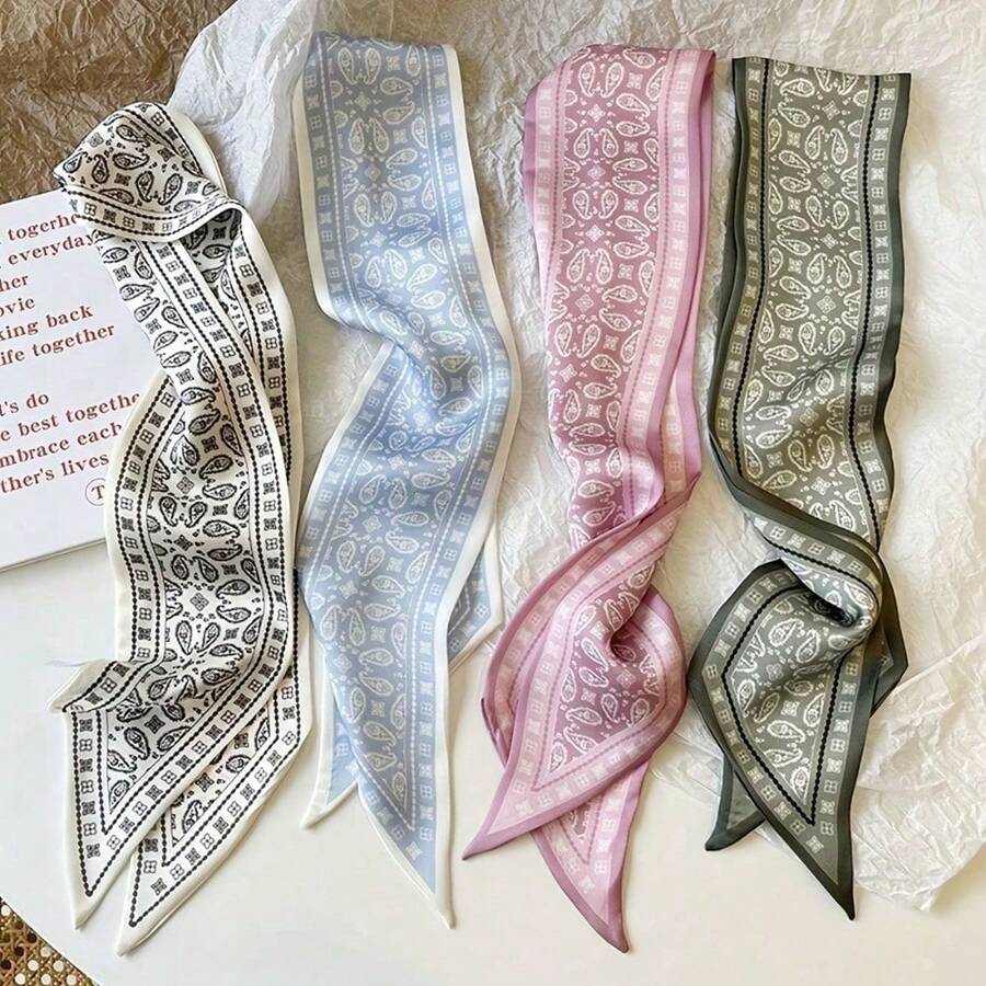 4-Pack Floral Checked Hair Rings - Soft And Elastic Ladies Hair Rope, 4 Colors Available (White/Black, Light Blue, Pink, Green) - Daily And Special Occasion Multi-Purpose Hair Accessories, Elegant And Exquisite Hair Bands, Complex Pattern Design - 彩色4件套裝 - 查看 1