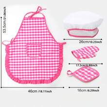 Set Perlengkapan Memasak Motif Kotak-kotak untuk Anak, Set Kostum Koki Ukuran Anak, Celemek, Sarung Tangan, dan Topi dari Serat Asetat, Mainan Peran Koki Kartun untuk Anak Laki-laki dan Perempuan, Pakaian Memasak, Mainan DIY Dapur untuk Pesta Ulang Tahun - MultiWarna - View 4