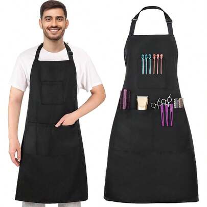 一件式可调节围裙，带4个口袋，男女通用，适合居家烹饪、户外烧烤、绘画、厨房、浴室等场合。