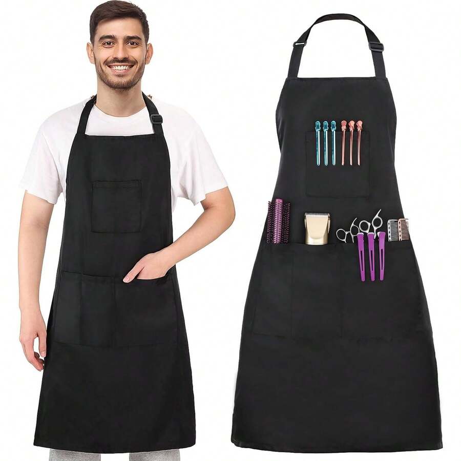 1 Pc Adjustable Bib Apron, 4 Pockets, Cooking Kitchen Apron, Suitable For Female Male Chefs, Suitable For Home Kitchen Cooking, Chefs, Outdoor Barbecue And Painting, Kitchen, Bathroom, Home - 1pc Black - View 1