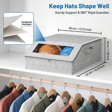 1 PC Sturdy Baseball Cap Storage Box Transparent Hat Organiser With Side Handle For Easy Access Suitable For Bedroom, Living Room, Dormitory Or Car Boot Storage - Light Grey - View 3