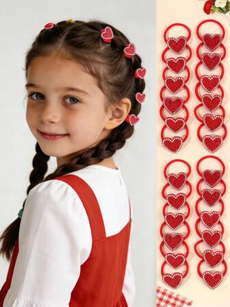12pcs Valentine's Day Heart Shaped Hair Ties For Girls Sparkly Rhinestones Elastic Bands Delicate Party/Y2k Hair Ropes Cute Sweet Braid Elastic Bands Shiny Daily Hair Ties Teens Hair Accessories