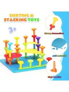 EstiloTablero De Clavijas Apilable, Montessori Juguetes De ConstruccióN Y Encaje Para NiñOs De 3 A 6 AñOs, Juguete Educativo Stem, Colorido Sensoriales,Juguetes Didacticos,Regalos De Pascua Para NiñOsVersióN Mejorada