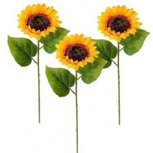 6支/3支装 鲜艳春季人造向日葵带茎 - 亮丽的黄绿色仿真花装饰，适合家庭聚会、婚礼、生日和各种节日庆典 - 母亲节、父亲节、毕业典礼、周年纪念日、乡村风格、婚礼花卉套装