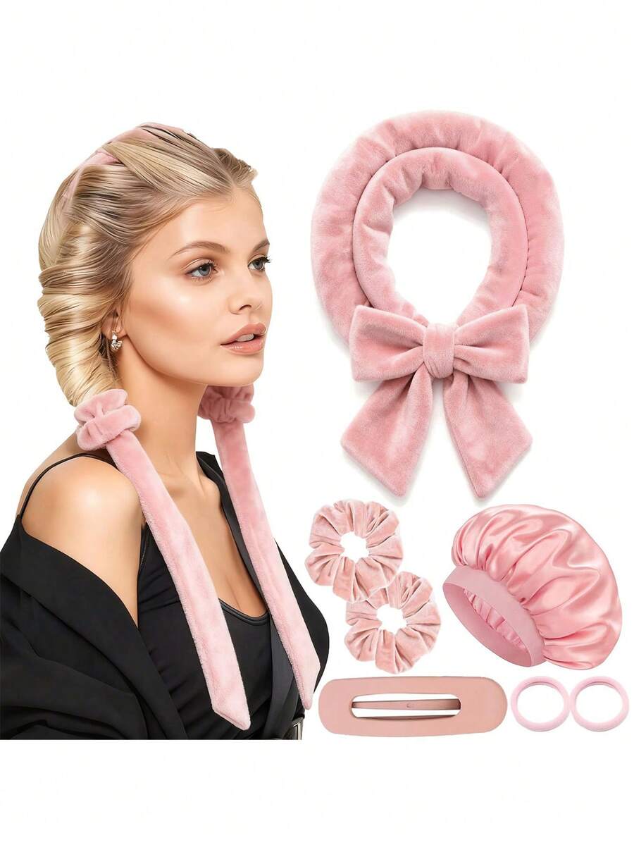7/4pcs No Heat Hair Curlers, Can Be Worn To Sleep Without Heating, Super Soft Ribbon Wrapped Around Long Hair, Includes Hair Ties And Clips, Can Create Overnight No-Heat Curls, Suitable For All Hair Types, Curling, Hair Curlers, No-Heat Curling, Hair Curlers, Hair Curlers, Curling, Curling Tools - Multicolor - View 1