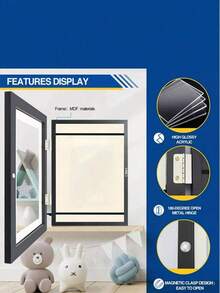 Black Magnetic Flip Frame Decoration 8 Inch Display Shatterproof Front Load Easy Change No Tools Needed Wall Desk Stand Modern Home Gallery System Artwork Portfolio - Black - View 8