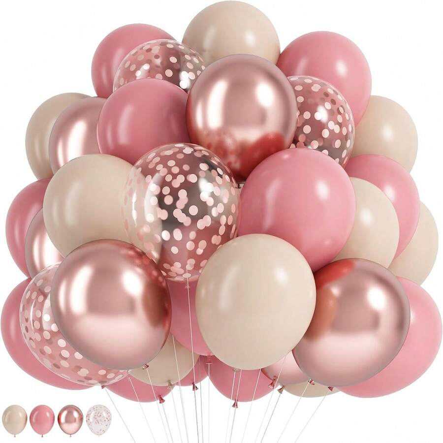 Rose Gold Pink Balloon Set, Includes 38pcs 10-Inch Metallic Rose Gold, Sand White, Vintage Pink Latex Balloons, With Rose Gold Foil Confetti Balloons, Optional Ribbon Matching, Perfect For Birthday, Theme Party, Shower, Wedding, Valentine's Day, Proposal Engagement, Anniversary, Prom, Gender Reveal Decoration And Other Important Holiday Indoor/Outdoor Scenes Photo Props