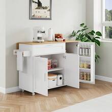 Mobile Storage Islands - White+Natural + MDF + European-1 - View 5