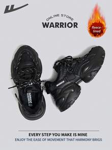 WARRIOR 女式舒适街头风厚底鞋，秋冬季舒适跑步鞋，简约休闲又不失时尚感，四季皆宜，耐磨耐穿，适合全天穿着的训练鞋，保暖内衬运动鞋。 - 黑色 - 查看 6