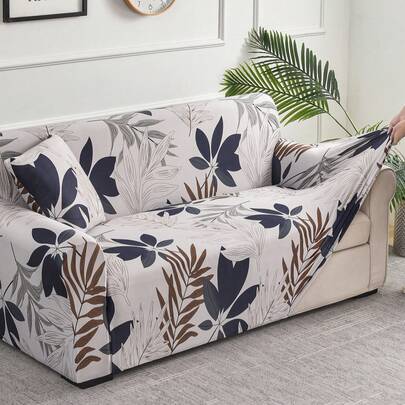 1件装树叶图案全罩沙发套，涤纶面料，可机洗，适用于家庭、教室、酒店，四季皆宜。