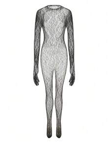 1pcs Women's Purple Fishnet Bodysuit, Sexy Lingerie, Hollow Out See-Through Mesh Tight Suit, Sexy Leopard Print Fishnet Stockings, Full Body Pantyhose, Women's Bodystocking, Backless Sleepwear Lingerie, Suitable For Any Season - màu đen - Xem 5