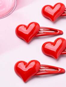10 piezas de Pasadores de cabello con forma de corazón rojo, adecuados para uso diario de niñas