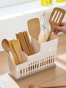 1pc Multi Functional Kitchen Utensil Storage Box With Drainage - Durable Plastic Cutlery Rack, Detachable Storage Box For Chopsticks, Spoons, Forks, Knives, Etc. - Space Saving Countertop Storage Rack
