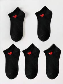 1 Pair/5 Pairs/9 Pairs/10 Pairs/15 Pairs Women Basic Versatile Casual Low-Cut Breathable Socks, Cute Heart Pattern Minimalist Sporty Style, Unisex Couples Solid Black/White/Gray Short Socks, Holiday/Valentine's Day Gift - Multicolor - View 9