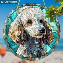 2D Flat Surface, One Large Size 7.87x 7.87inch (20x 20cm ) Elegant Poodle Dog Sun Catcher - Round Acrylic Window Hanging Decoration, White And Brown Poodle Dog Face, Bohemian Style Colorful Glass Effect Lightweight Pet Lover Gift, Suitable For Home And Office - 彩色 - 查看 2