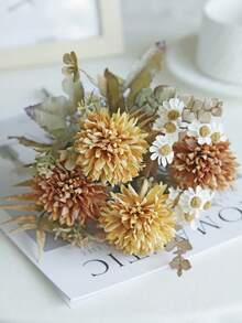 1/80pcs 11.81 Inch Artificial Flowers, Hydrangea, Daisy, Mixed Floral, Fake Plants, Suitable For Spring Wedding, Bridal Shower, Home DIY Decor, Party Table Decor, Home Decor, Valentine's Day Decor, Wedding Arch Decor, Room Decor, Kitchen Decor, Dining Table Centerpiece, Office Decor, Valentine's Gift, Ramadan Decor - Yellow - View 4