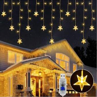 3.5m/11.48ft 96 LED Star Curtain Lights, USB Powered With 8 Modes, Ideal For Indoor/Outdoor Decor, Suitable For Christmas, Festival, Valentine's Day, Mother's Day, Bedroom, Living Room, Wedding, Party And Other Birthday Gifts