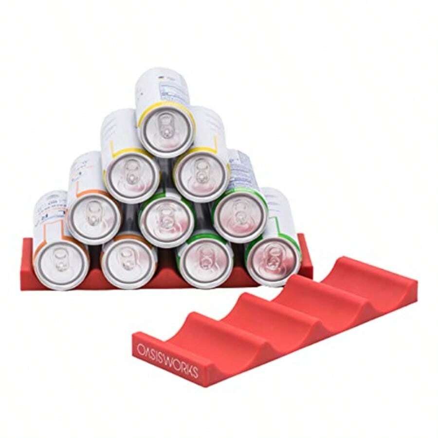 Organizador de latas y botellas de silicona Organizador de cocina y refrigerador para latas de cerveza latas de soda botellas de vino Estante de silicona para botellas de vino paquete de 2 - Rojo - Ver 1