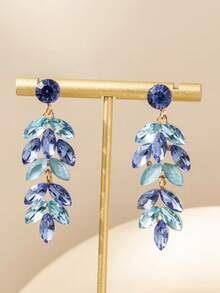 1 Pair Green Crystal Rice Ear Studs, Fashionable For Daily Wear - Blue - View 2