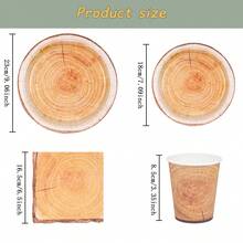 7/9英寸树桩一次性餐盘套装，派对餐盘，一次性纸盘，纸杯，餐巾纸，适用于婚礼、订婚、生日、婚宴餐具 - 彩色 - 查看 2