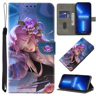 GLANDOTU Capa protetora dobrável em TPU com suporte resistente a quedas, compartimento para cartão e padrão em couro PU.