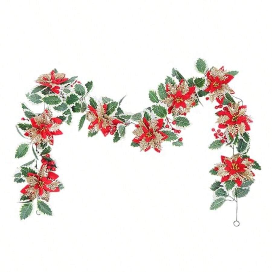 Tissting Guirnaldas Colgantes de Vacaciones 200 cm 78.74in Vine de Navidad Artificial con Bayas Rojas guirnaldas navideñas para Chimenea de Vacaciones Decoraciones de Mesa - Oro rojo - Ver 1