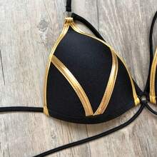 Solid Color Push-Up Bikini Set With Metallic Sheen Splice Summer