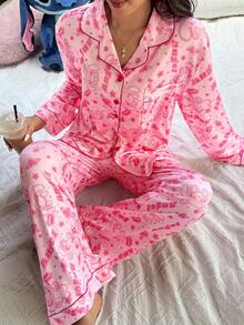 Disney Stitch Print Pajama Set - Multicolor - View 4