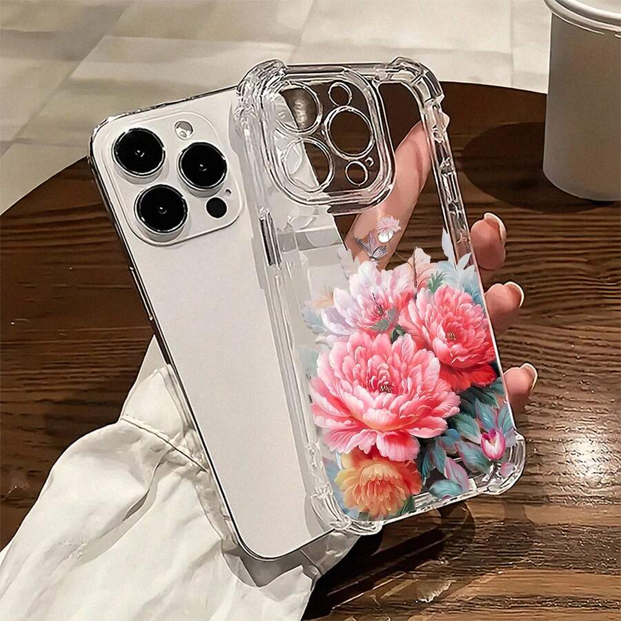 Bonita funda con diseño de peonías rosas, compatible con iPhone 16, 15, 14 Pro Max, 13, 12, 11, XR y XS Plus. Fabricada en silicona TPU, ofrece protección contra golpes y caídas, además de una excelente sensación al tacto. Es el regalo perfecto para familiares, amigos y seres queridos. - transparente - Ver 1