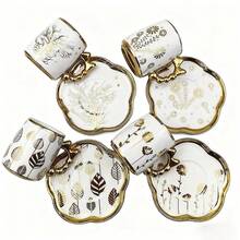 2pcs Ceramic Coffee Cup & Saucer Set, Electroplated Floral Pattern In Silver, Gold, White, 125ml Capacity, Suitable For Couples, Holidays, Home, Party, Coffee, Tea - Multicolor - View 5