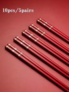 5 Pairs Chinese Chopsticks Reusable Fiberglass Dishwasher , 9.6 Inch/24.3cm Matte Non-Slip Family/ Hotel/ Restaurant Japanese Chop Sticks,Chop Sticks For Family Restaurant- Red,Christmas&New Year Chopstick Gift, Traditional Red - Red - View 4