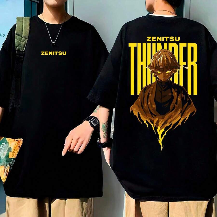 Oversized Anime T-Shirt Main Kunai Pirate Ball DBZ Oni Sword Unisex 100% Cotton - màu đen - Xem 1