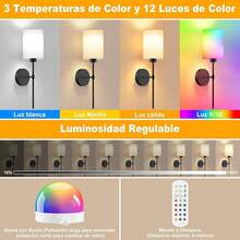 Lámparas de Pared Inalámbricas Juego de 2,KUAEAY Apliques de Pared Recargables con Bombillas y Remote Control, 12 colores RGB regulables, Luces para Decoración Dormitorio y Sala de Estar - Nergo - Ver 5