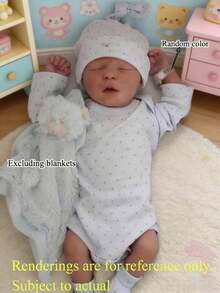 18inch Reborn Baby Doll Realistic Sleeping Newborn Doll With Flexible 45cm 3D-Painting Skin Tone And Veins Premie Cloth Body Baby Toy Alive - Azul y blanco - Ver 6