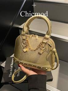 1pc Fashionable Gold PU Rivet Chain Decorated Shell Shaped Y2K Punk Mini Handbag - Gold - View 2